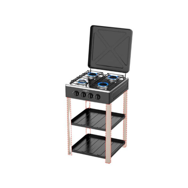 Decakila KMGS018B 4-Burner Gas Stove with Shelves - 2.2+2.2+1.5+1.5kW, LPG, Manual Ignition, No Legs
