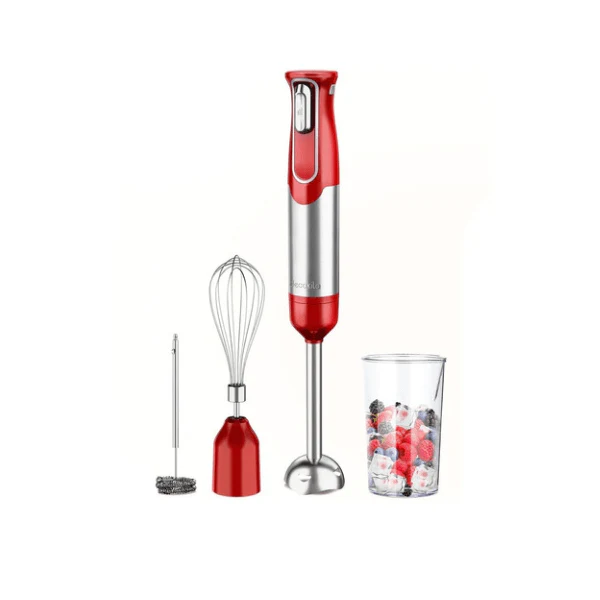 Decakila KMJB024R 100W Cordless Hand Blender - 300ml, 7.4V 2400mAh Dual Battery, 2-Speed + Turbo, USB Red