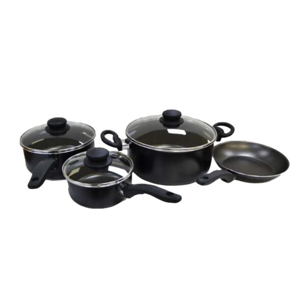Decakila KMEP004B 7-Piece Aluminum Non-Stick Cookware Set - 1/2/4QT Saucepans + Lids, 8" Skillet, 1.5mm Thick