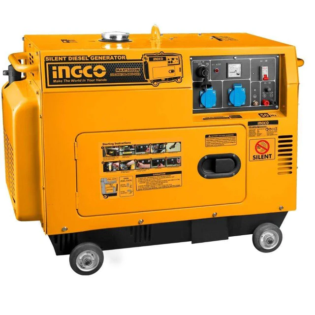 Ingco GSE50001 5.0kW Silent Diesel Generator - 3000RPM, Single Phase, Electric Start, 12V DC Aux