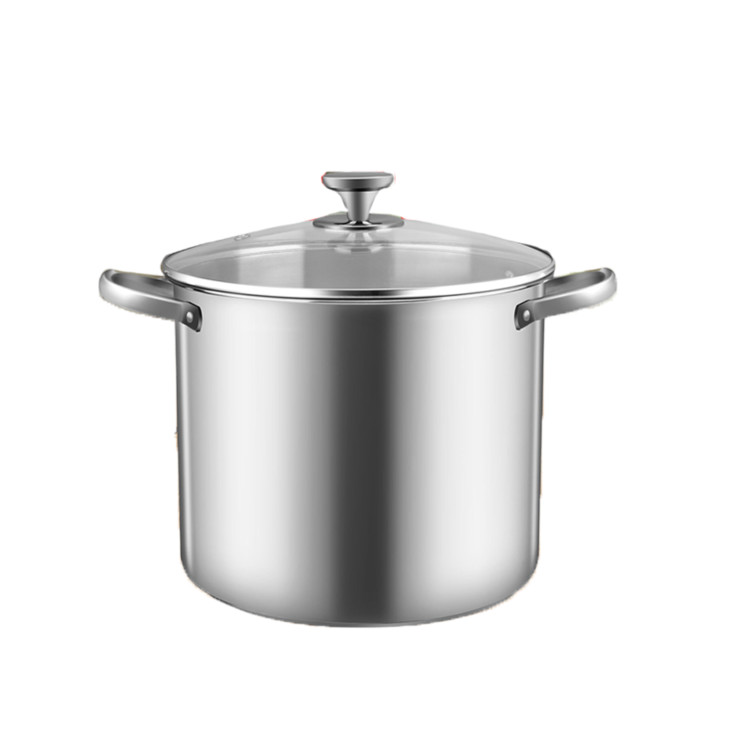 Decakila KMEP043M 24cm Stainless Steel Casserole - 5.9L, 0.5mm SS201 + 1mm Alu Base, Mirror Polish, Double Handles