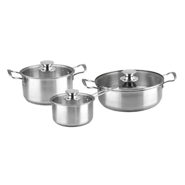 Decakila KMEP049M 6-Piece SS201 Cookware Set - 16cm Saucepan + Lid, 1.6L, Mirror Polish, Alu Base