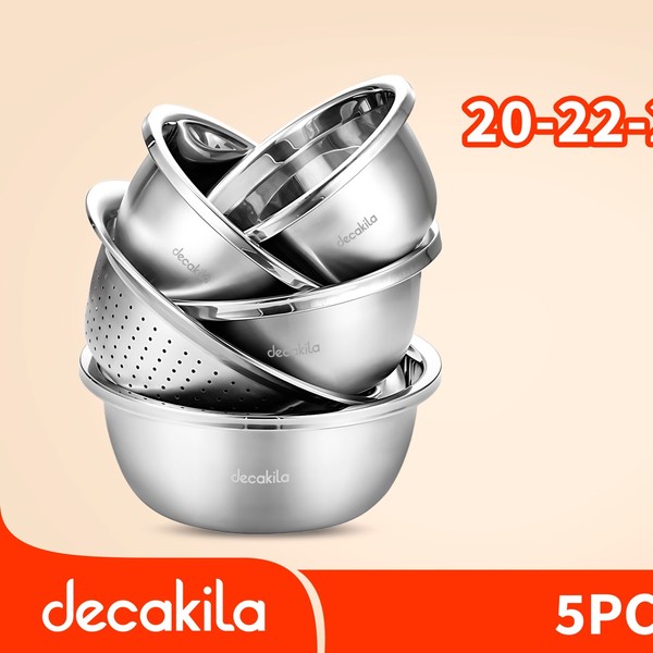 Decakila KMTT148M 5-Piece SS201 Nested Basin Set - 20/22/24/26/26cm, Mirror Polish, 0.4mm