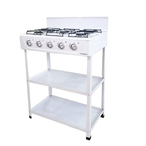Nasco 5-Burner Gas Stove with Stand - White, 2 Shelves