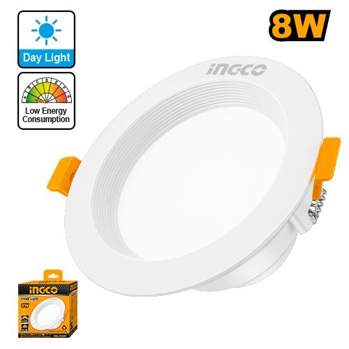 Ingco HDL105081 8W Recessed Downlight - 6500K Daylight, 370lm, PC+Aluminum, 105x60mm