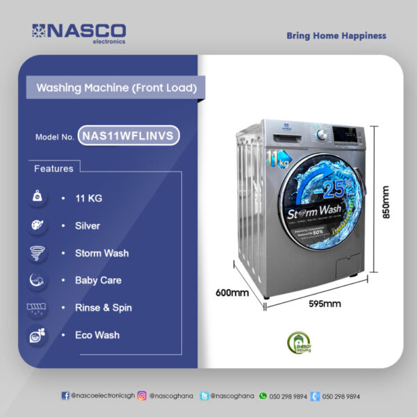 Nasco 11kg Fully Automatic Front Load Washer – Storm Wash & Baby Care