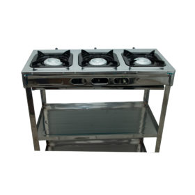 Nasco 3-Burner Portable Gas Cooker with 2 Shelves - Silver