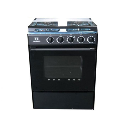 Nasco 4-Burner Gas Cooker with Oven & Grill - Black, Stainless Steel Top