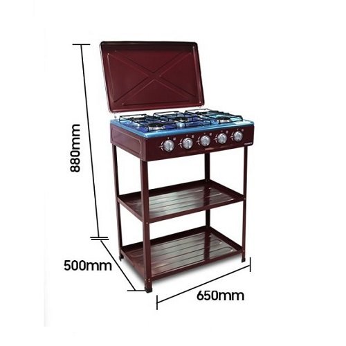 Nasco 5-Burner Gas Stove with Stand - Dark Brown, 2 Shelves