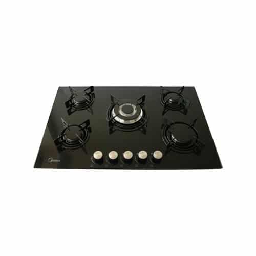 Midea 75cm 5-Burner Gas Hob – Glass Top with Electronic Ignition