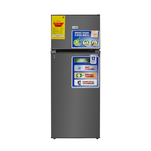 Nasco 107L Double Door Top Freezer Refrigerator - Humidity Crisper, Mechanical Control