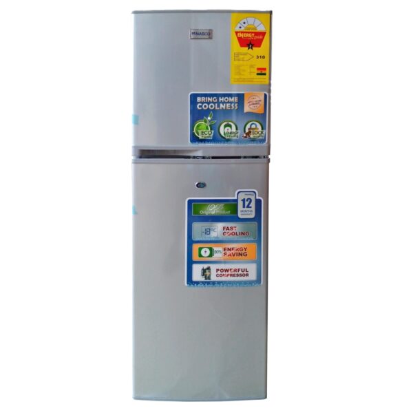 Nasco 138L Double Door No-Frost Refrigerator - Silver, Fast Cooling, LED Light