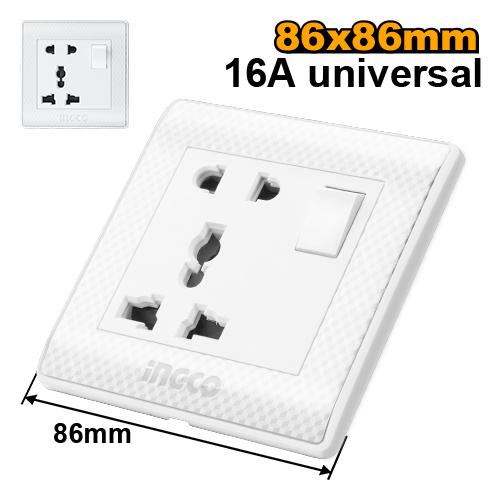 Ingco Universal Socket with Switch - 1-Gang, 2&3 Pin, 16A