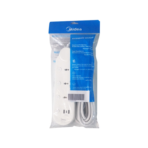 Midea 3-Way Extension Board with USB-C - 2 Meter, Fast Charging