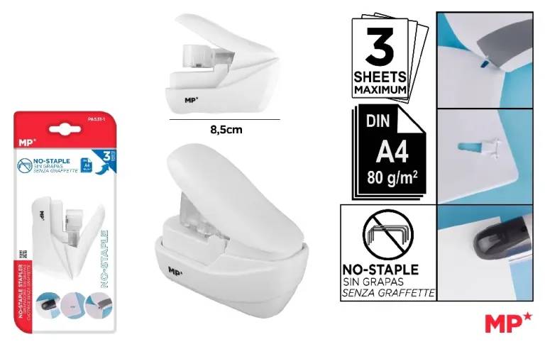 MP No Staple Stapler – Stapleless Paper Fastener (Punch & Tuck Design)