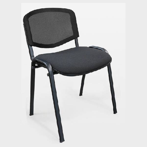 ISO NET Armchair Black Mesh-Back Visitor Chair with High Resilience Foam Seat, Pixel Fabric Upholstery Compact Guest Chair for Office, Meeting Room, or Reception Area 83.5cm Height