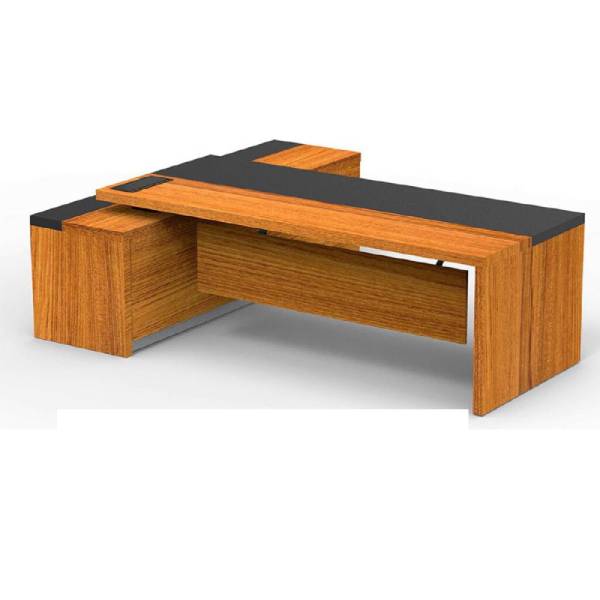 APEX Desk Executive Office Desk 220cm Brown with Integrated Cable Management – MFC Melamine Panel Structure, Splashback & Mobile Trolley – Heavy-Duty Workstation for Office or Studio Use