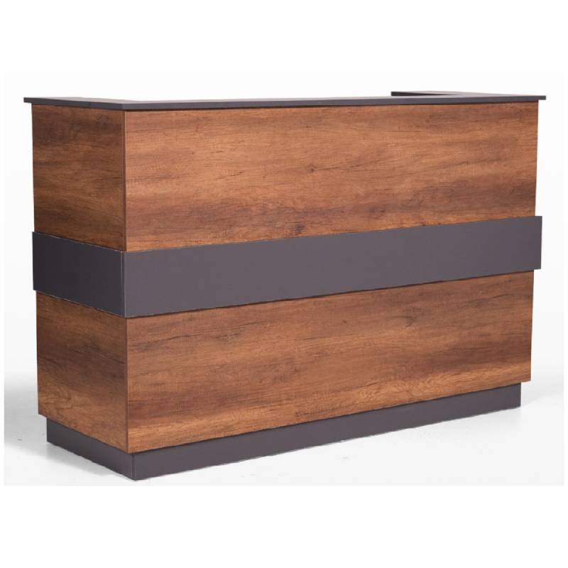 OSCAR Z Reception Desk 180cm Brown/Grey – Modern Rectangular Front Desk with 120cm Height, Melamine Wood Structure, Seated Design for Office or Reception Areas