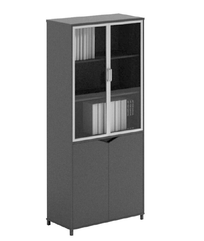 SHIRAZ Storage Unit 80cm Black – Tall 195cm Cabinet with 3 Shelves, Fabric Covering, Tempered Glass Finish, Metal Feet, and Melamine-Aluminum Structure for Modern Office or Home in Accra
