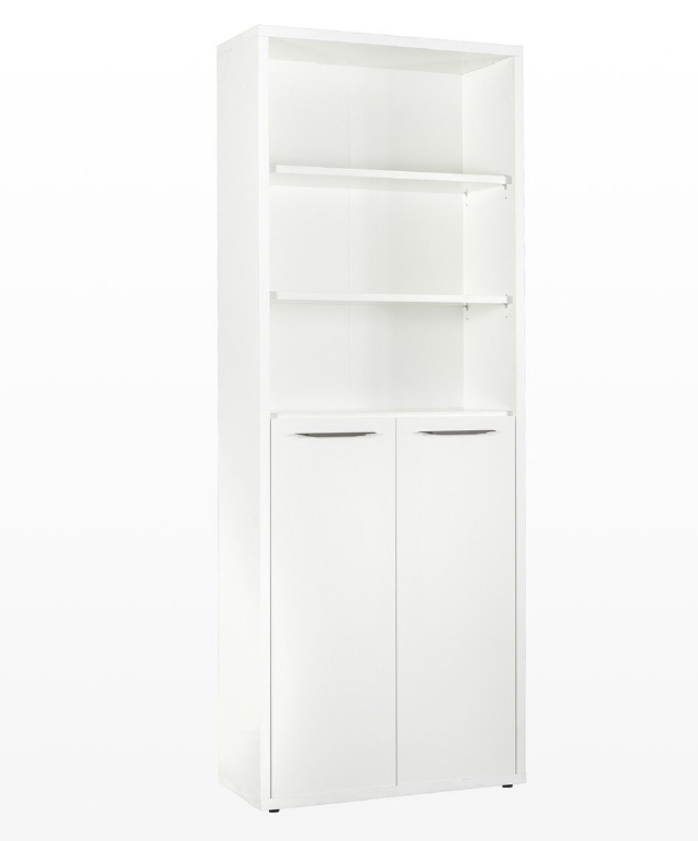 DISEGNO Walnut/Grey 3-Shelf 2-Door Storage Unit – 217cm Height White Particle Board Cabinet for Office and Home