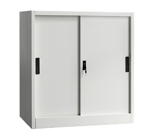 Steel Storage Unit with 2 Sliding Doors – 85cm Length x 40cm Depth x 90cm Height, Grey/White Electrostatic Powder Coated Finish