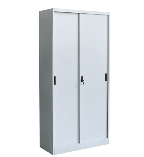 Steel Storage Unit with 2 Sliding Doors and 4 Shelves – 85cm Length x 40cm Depth x 180cm Height, Grey/White Electrostatic Powder Coated Finish