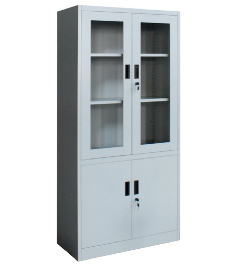 Steel Storage Unit with 4 Doors – 85cm Length x 40cm Depth x 180cm Height, Grey/White Electrostatic Powder Coated Finish