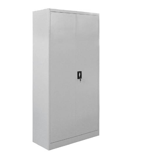 Steel Storage Unit with 2 Hinged Doors and 4 Shelves – 85cm Length x 40cm Depth x 180cm Height, Grey/White Electrostatic Powder Coated Finish