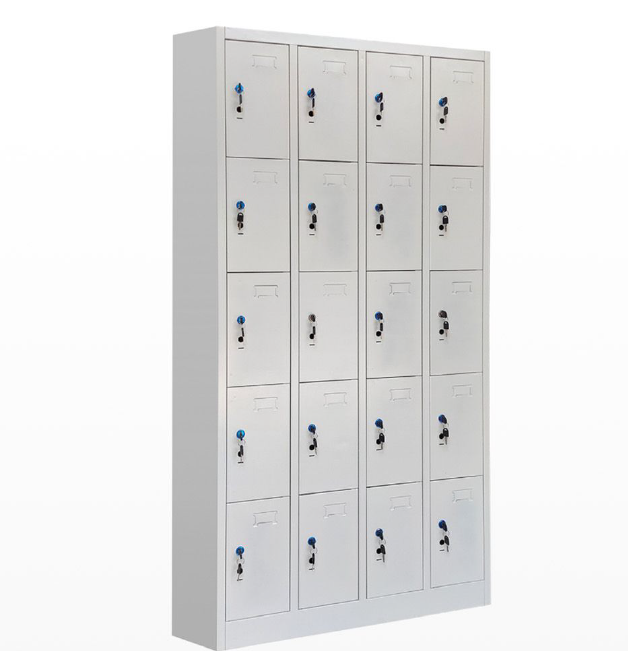 Steel Locker with 20 Doors – 185cm Height x 38cm Length x 45cm Depth, Grey/White Electrostatic Powder Coated Finish for Secure Multi-Compartment Storage