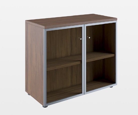 HYDRA Storage Unit Walnut/Grey Particle Board Cabinet with 2 Glass Doors & 2 Shelves – 80 cm Length x 42 cm Depth x 76 cm Height, Brown Color Family