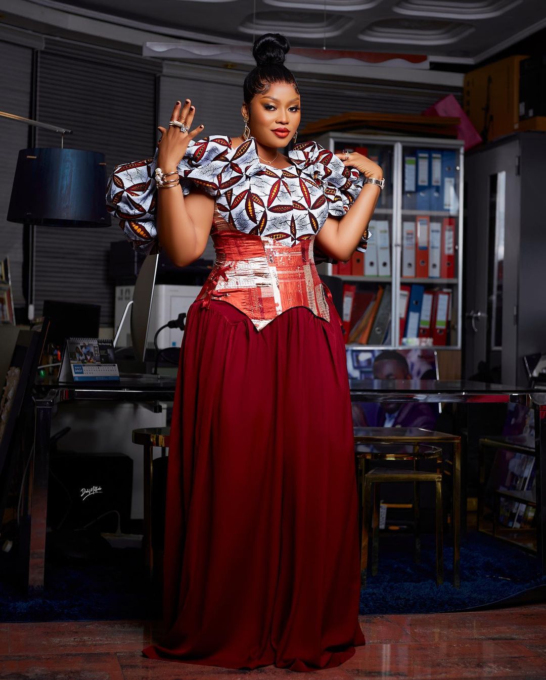 Top with Voluminous Sleeves Paired with Wide-Leg Palazzo by Amoasi Official