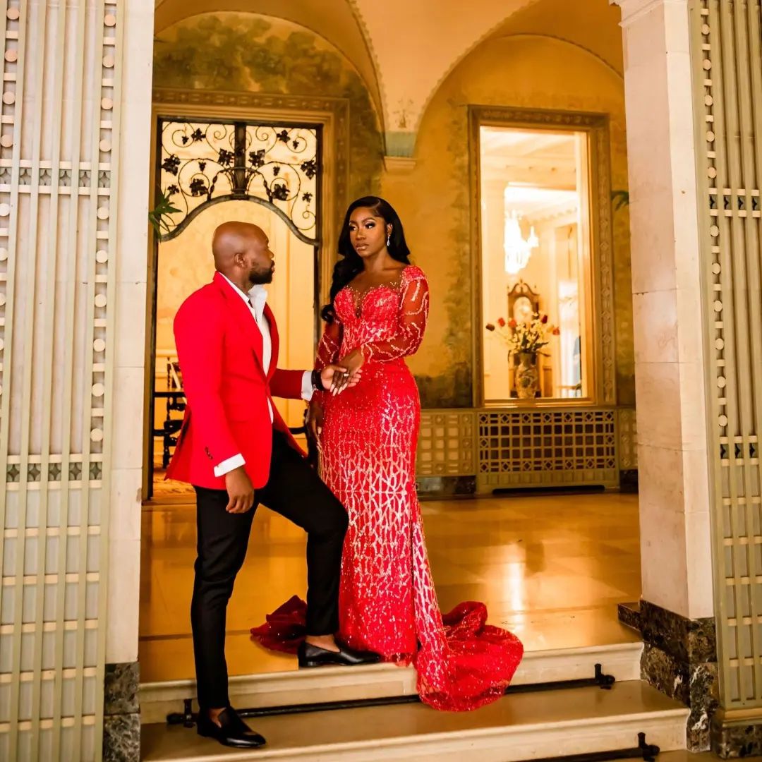 Elegant Red Ensembles for Couples by Amoasi Official