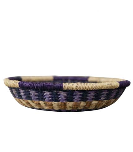 Blue & Orange Woven Storage Basket - Rattan Organizer, Kitchen Spice Holder