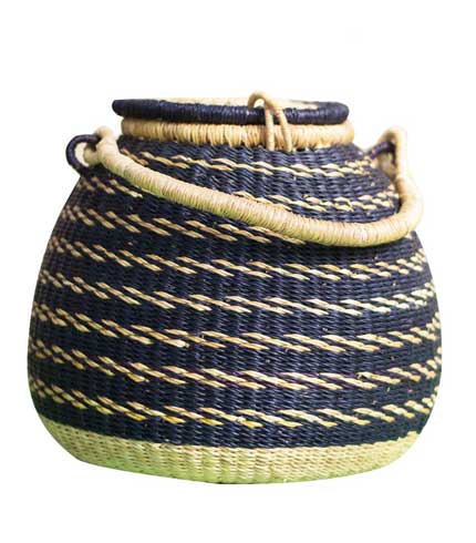 Blue Hand Woven Straw Basket - All-Purpose Carry-All, Eco-Friendly Picnic Basket