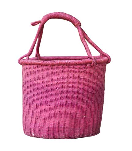 Violet Circular Hand Woven Basket - Round Straw Organizer, Decorative Storage