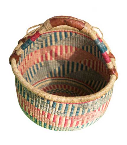 Green & Pink Hand Woven Basket - Two-Tone Straw Tote, Charming Carry-All