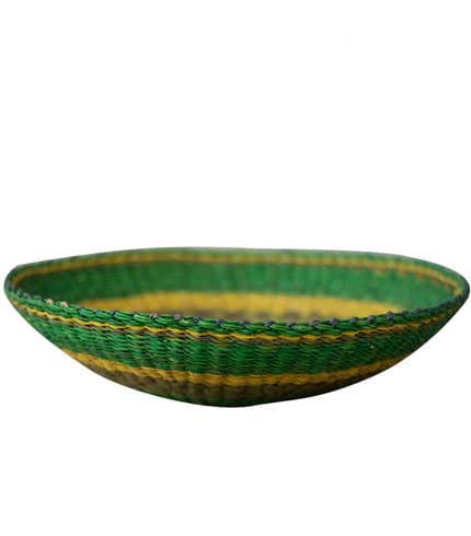 Green & Yellow Woven Storage Basket - Rattan Kitchen Caddy, Food Safe Storage