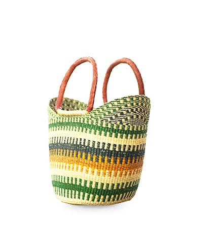 Green Hand-Woven Shopping Basket - Grocery Tote, Ergonomic Straw Carry-All