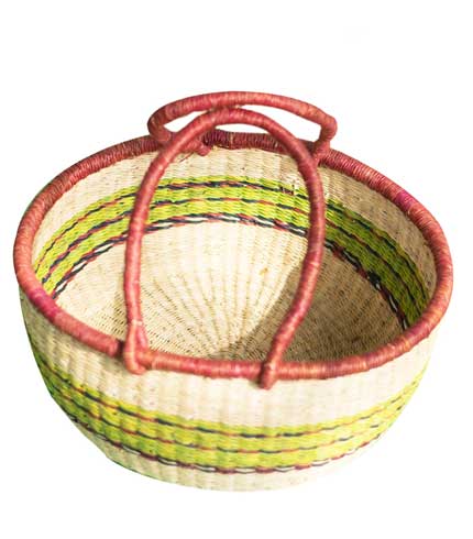 Green Striped Hand Woven Basket - Patterned Eco Tote, Multi-Purpose Basket