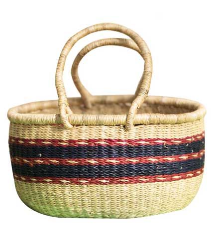 Blue Striped Hand Woven Basket - Bold Striped Tote, Versatile Carry-All