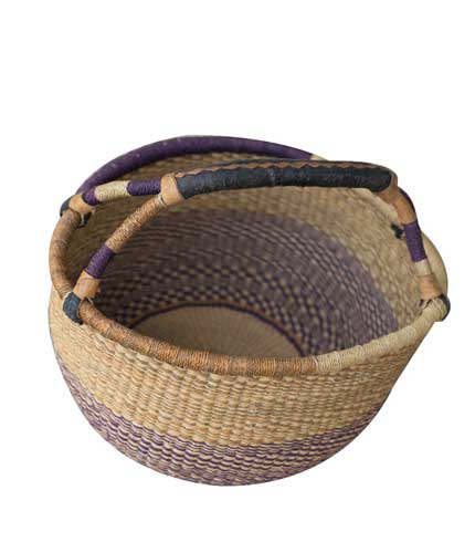 Brown & Violet Hand Woven Basket - Earth Tone Blend, Elegant Straw Tote