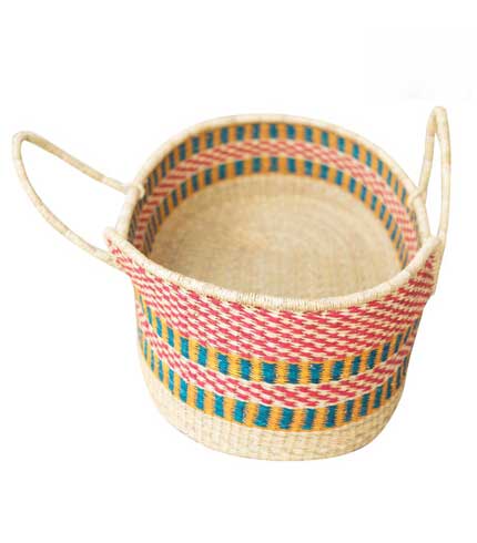 Green & Pink Hand Woven Basket - Floral Color Combo, Charming Utility Basket