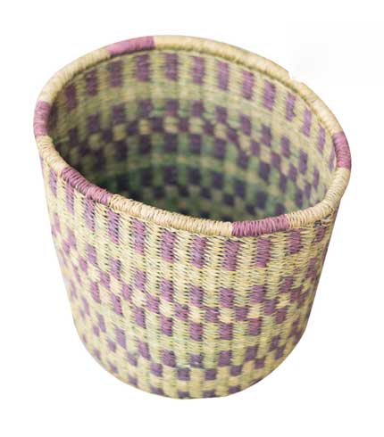 Green & Violet Hand Woven Basket - Jewel Tone Mix, Artistic Storage Solution