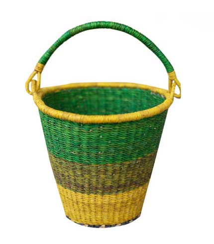 Green & Yellow Hand Woven Basket - Sunny Color Pairing, Cheerful Straw Tote