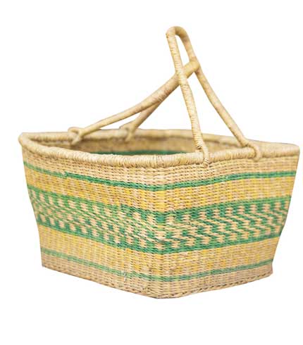 Green Stripes Hand Woven Basket - Monochromatic Pattern, Stylish Organizer
