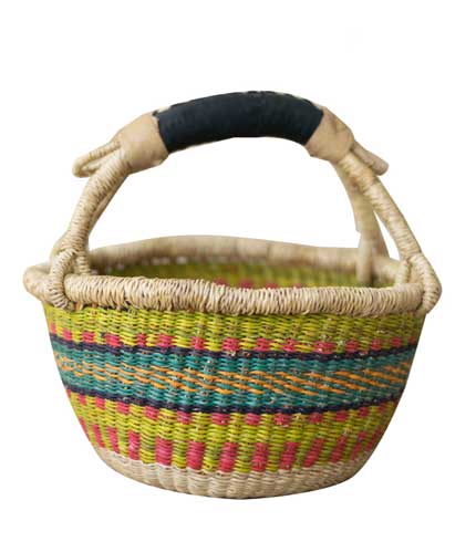 Lemon Green Design Hand Woven Basket - Zesty Color Accent, Unique Straw Tote