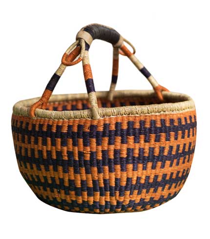 Orange & Blue Design Hand Woven Basket - Artistic Pattern, Statement Straw Basket