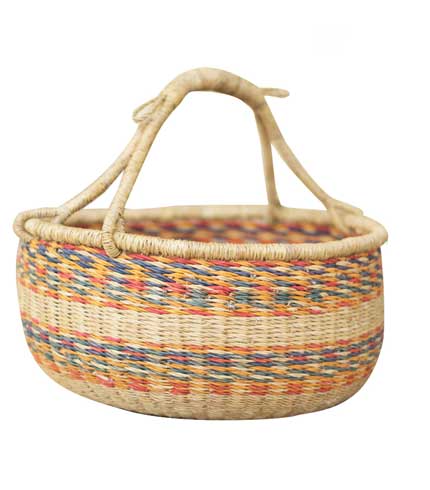 Orange & Blue Stripes Hand Woven Basket - Vibrant Striped Tote, Energetic Organizer