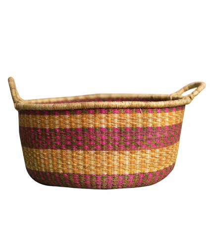 Orange & Violet Stripped Hand Woven Basket - Warm & Cool Blend, Unique Utility Basket