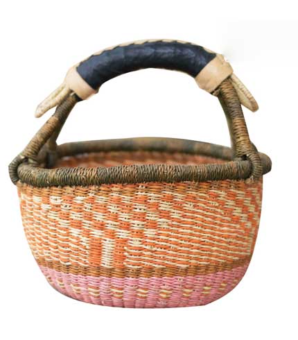 Orange Design Hand Woven Basket - Sunny Patterned Tote, Cheerful Straw Basket